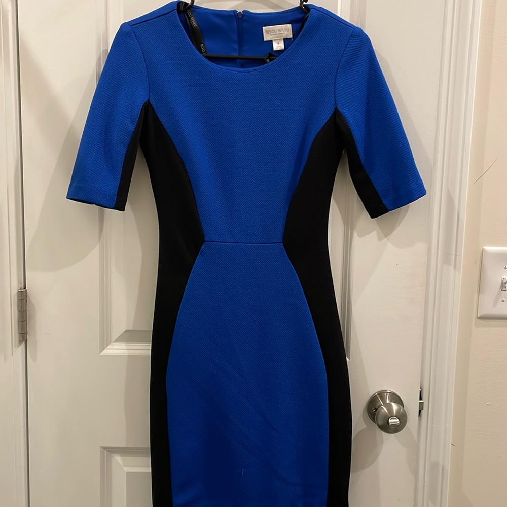 Black and blue colorblock bodycon Bisou Bisou dress size 4